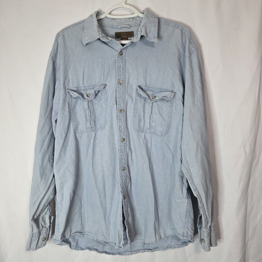 Vintage 90s Denim Button Up Shirt Men's Large Light Blue Cotton Workwear